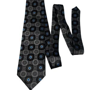 Zarrano Platinum Men's 100% Silk Tie Black Gray Blue Geometric Pattern‎ Handmade